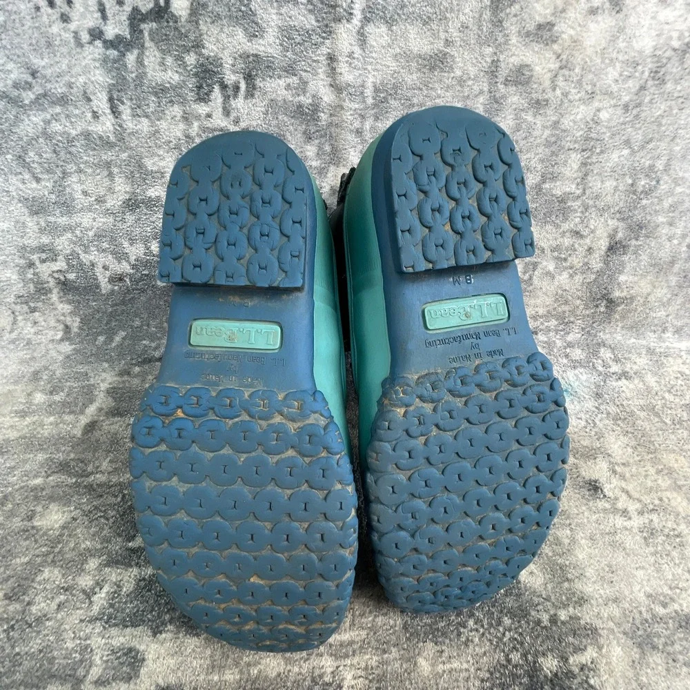 LL Bean Youth 3 M Duck Boots Teal Green Blue Leather Rubber Rain Boots USA Made